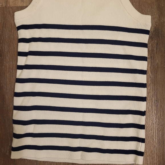 NWOT Zara Striped Knit Sleeveless Top Size Large White & Dark Blue - Picture 7 of 9